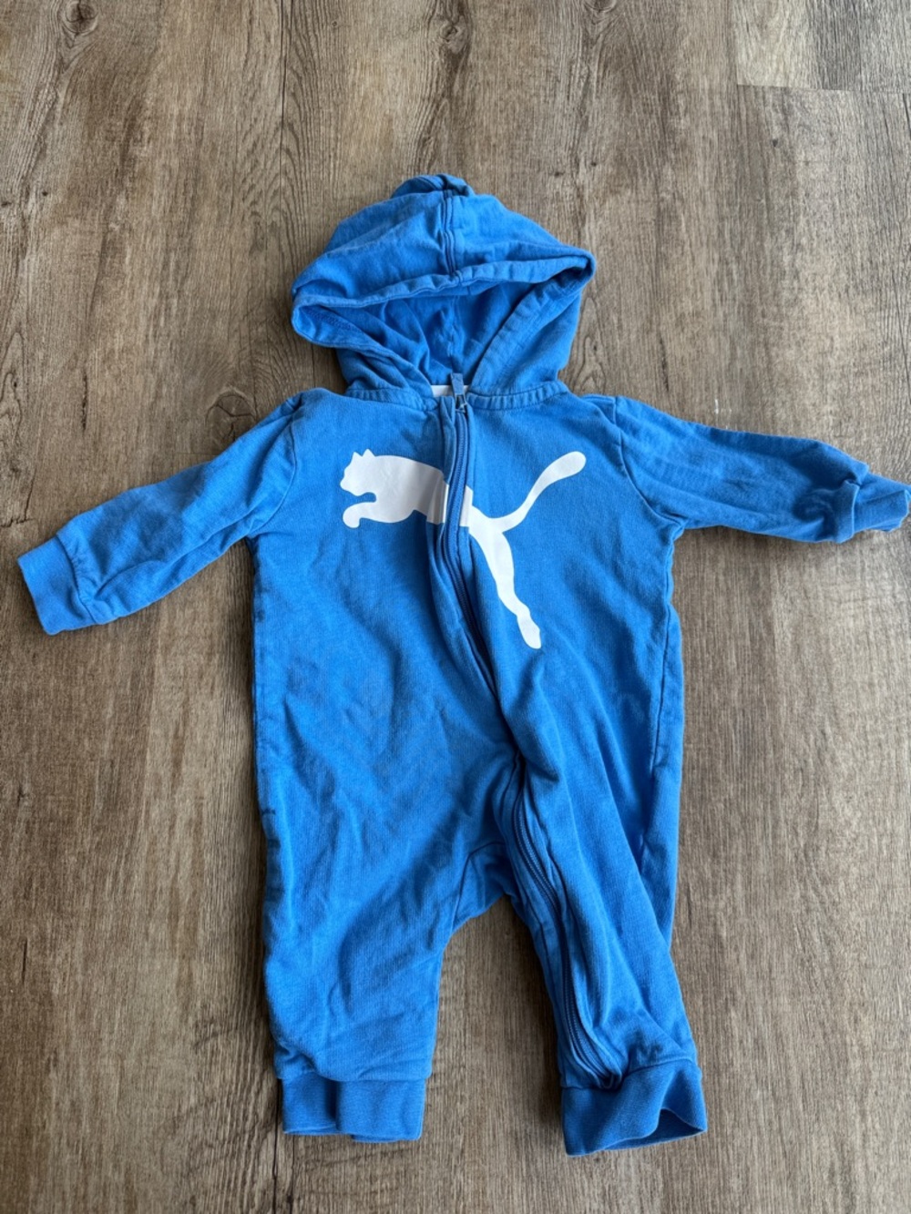 Puma Blue Hooded Infant Zip One-Piece with White Logo